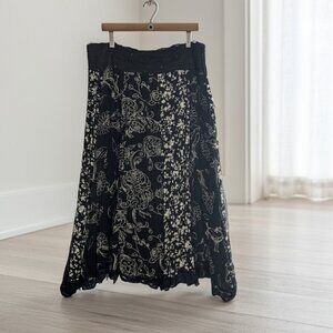 Multiples Sz 16 Full Maxi Beaded Lace Skirt Floral Print Lined Boho Lagenlook
